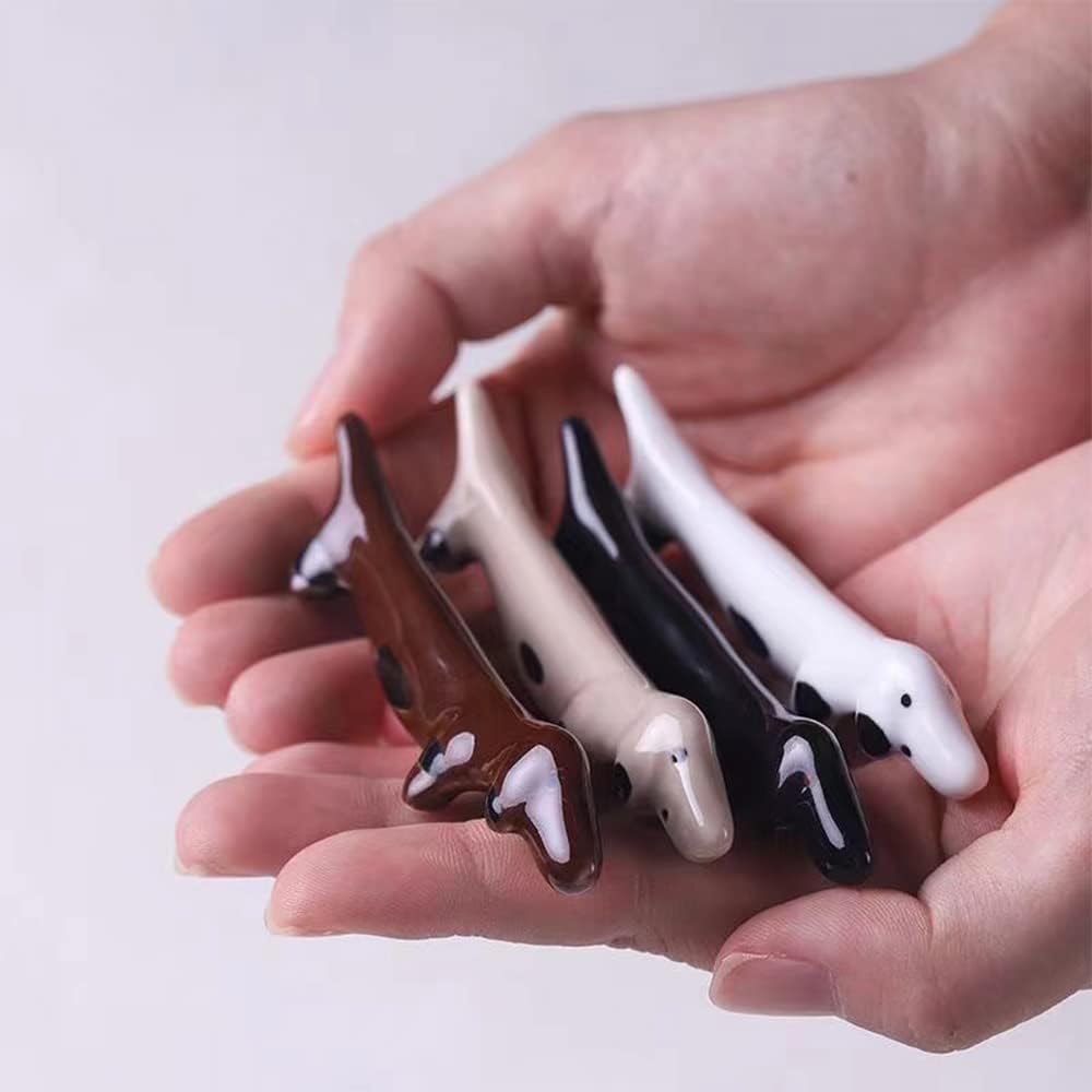 Handcrafted Japanese Ceramic Dachshund Chopstick Rest – Set of 4 Cute Dog Utensil Holders