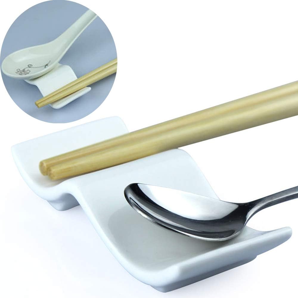 6PCS White Ceramic Chopstick and Spoon Rest – Wave-Shaped Porcelain Utensil Holder – Elegant Tableware for Home and Restaurant