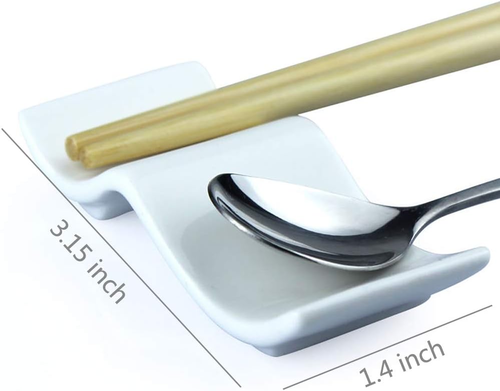 6PCS White Ceramic Chopstick and Spoon Rest – Wave-Shaped Porcelain Utensil Holder – Elegant Tableware for Home and Restaurant
