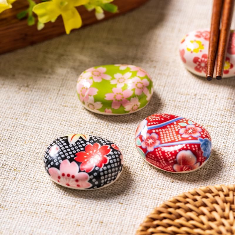 Japanese Style Ceramic Chopstick Rests – Set of 6 Traditional Patterned Holders