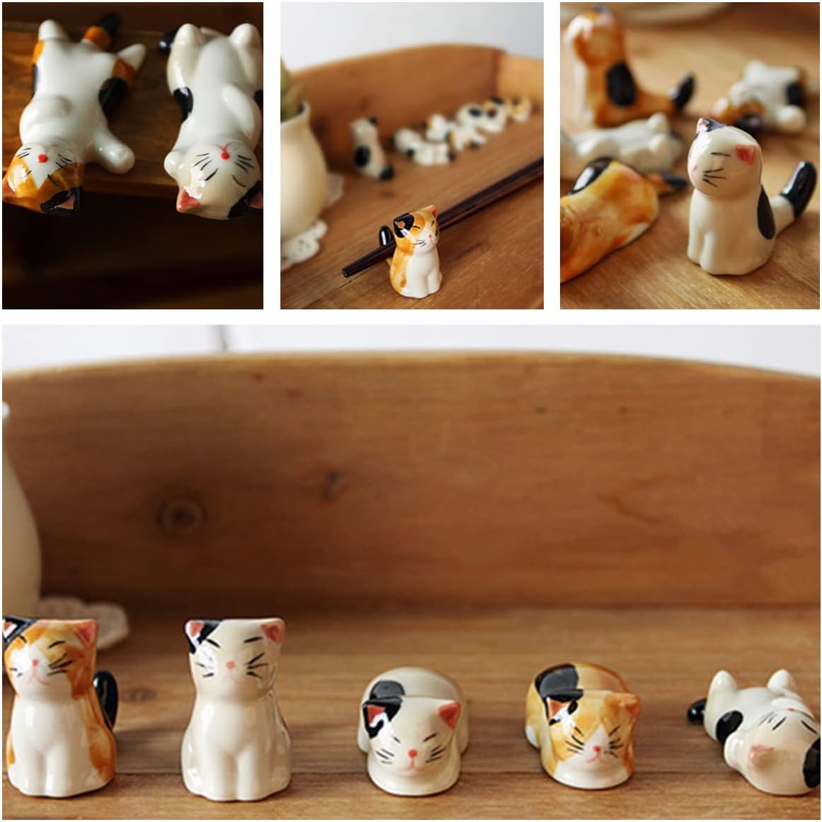 6PCS Ceramic Cat Chopstick Rests – Japanese Style Cute Cat Utensil Holders Tabletop Decor