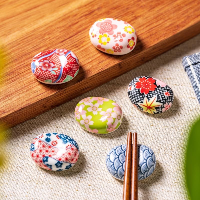 Japanese Style Ceramic Chopstick Rests – Set of 6 Traditional Patterned Holders