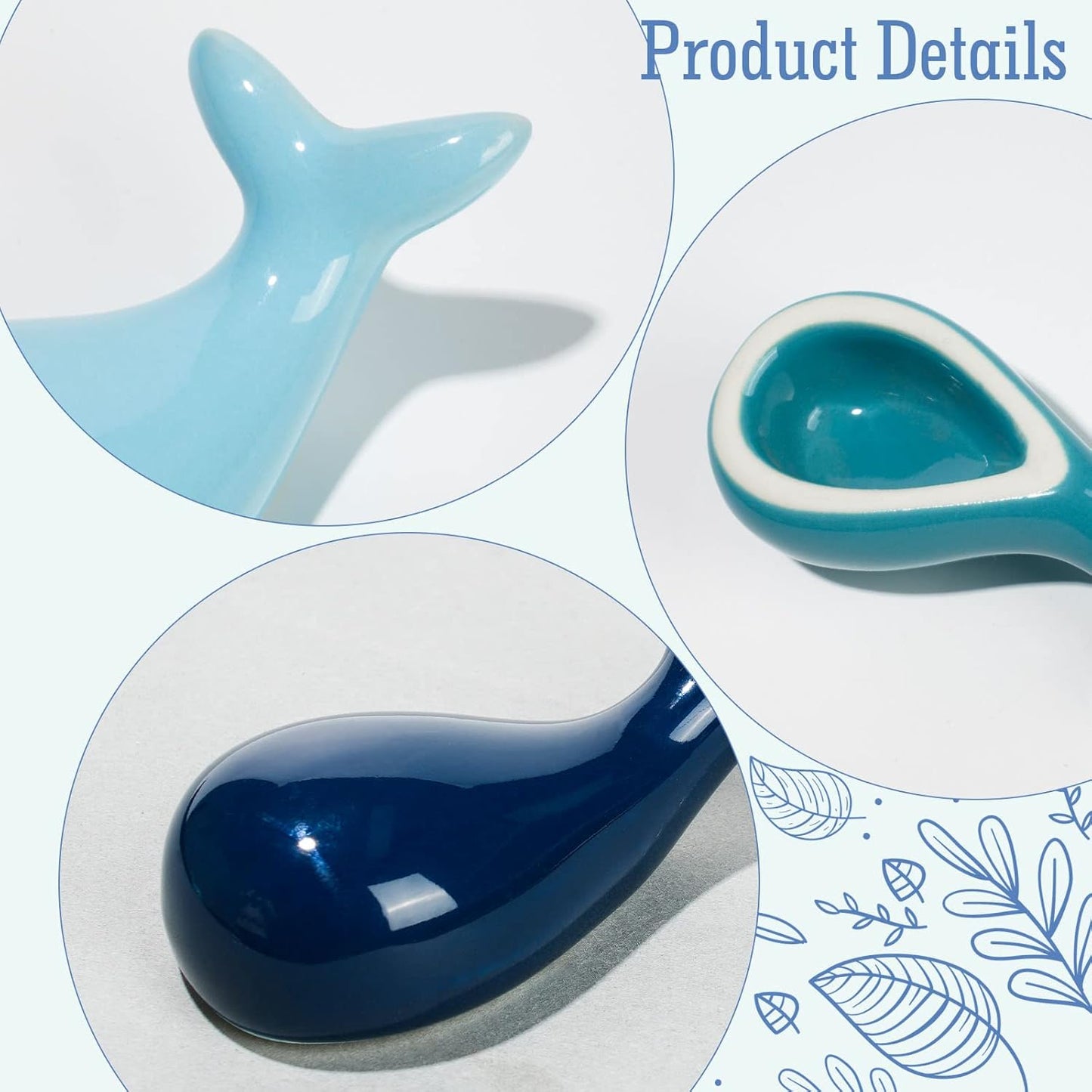 3-Piece Whale Shaped Ceramic Chopstick Holders – Cute Animal Utensil Rests & Table Decorations