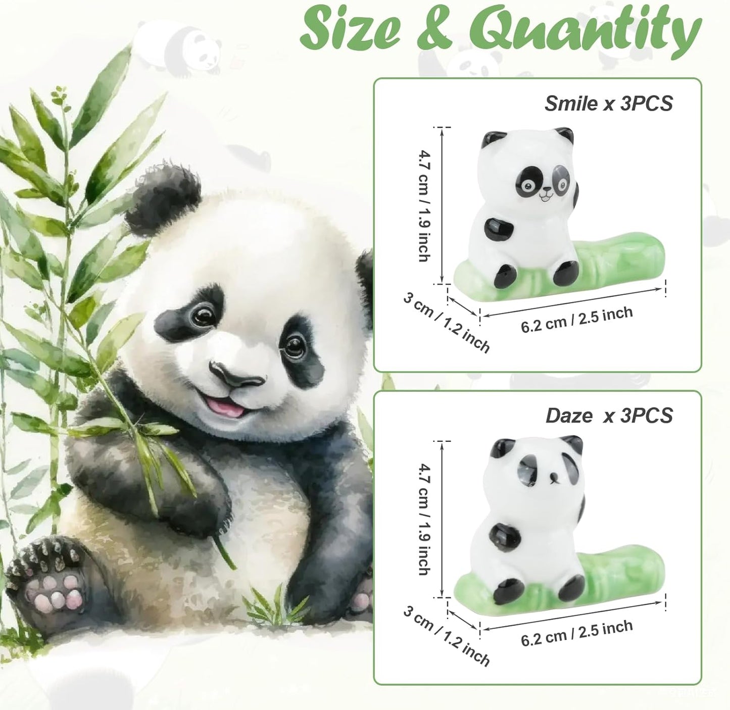 6-Piece Ceramic Panda Chopstick Rest Set – Cute Animal Tableware Holder with Smile & Daze Designs