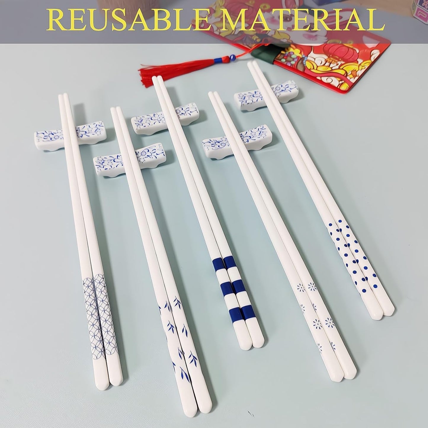 Blue and White Porcelain Chopstick Rests – Set of 5