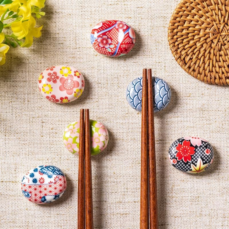 Japanese Style Ceramic Chopstick Rests – Set of 6 Traditional Patterned Holders