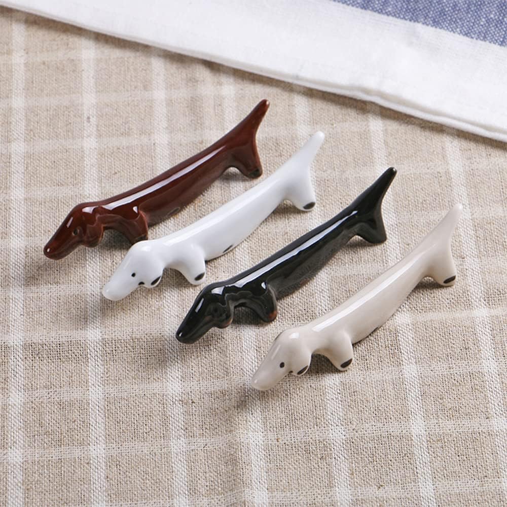 Handcrafted Japanese Ceramic Dachshund Chopstick Rest – Set of 4 Cute Dog Utensil Holders