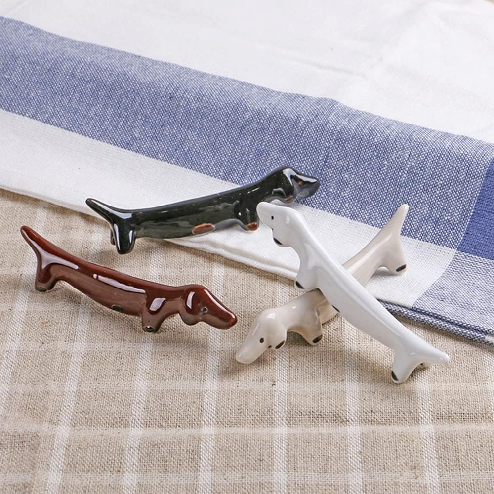 Handcrafted Japanese Ceramic Dachshund Chopstick Rest – Set of 4 Cute Dog Utensil Holders