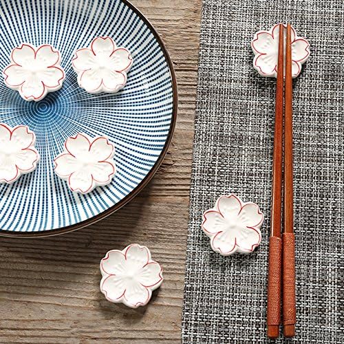 6-Piece Sakura Ceramic Chopstick Rests – Japanese Style Floral Utensil Holders for Dining Table