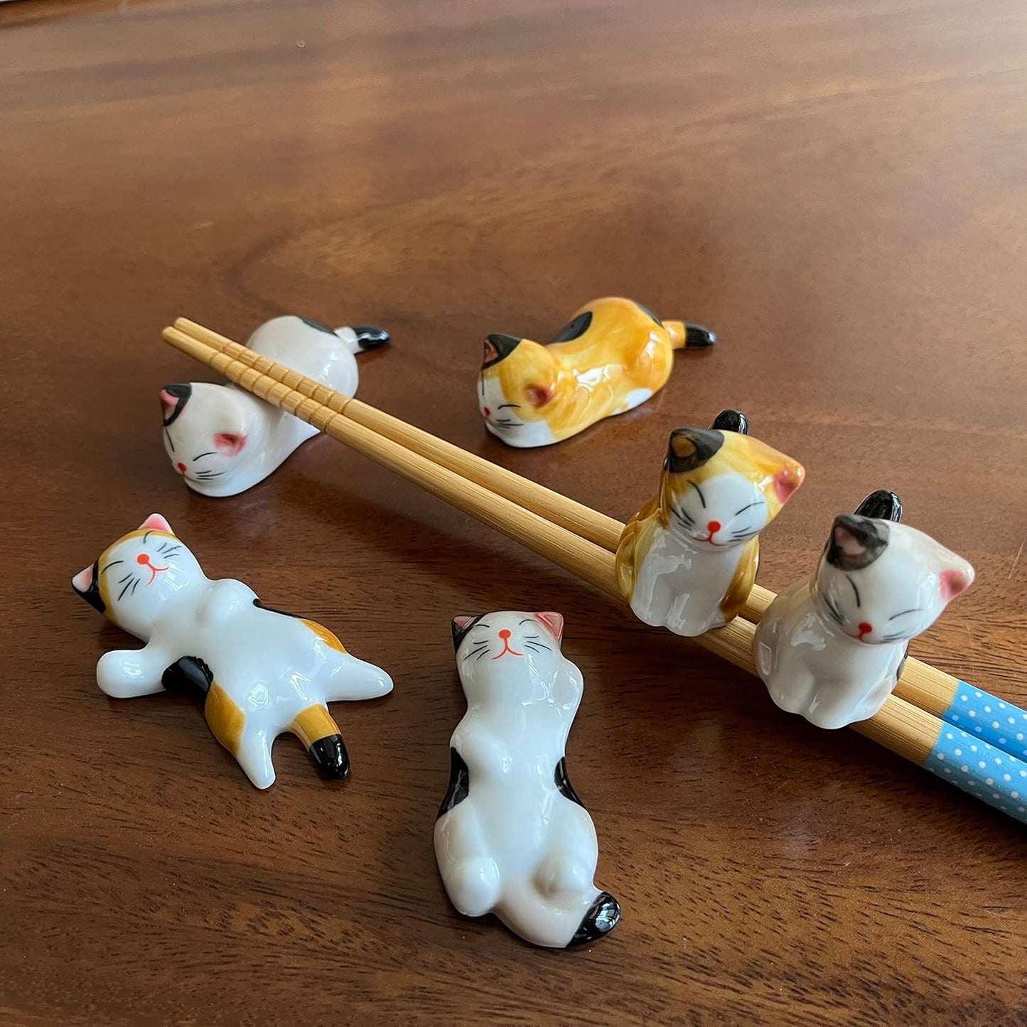 6PCS Ceramic Cat Chopstick Rests – Japanese Style Cute Cat Utensil Holders Tabletop Decor