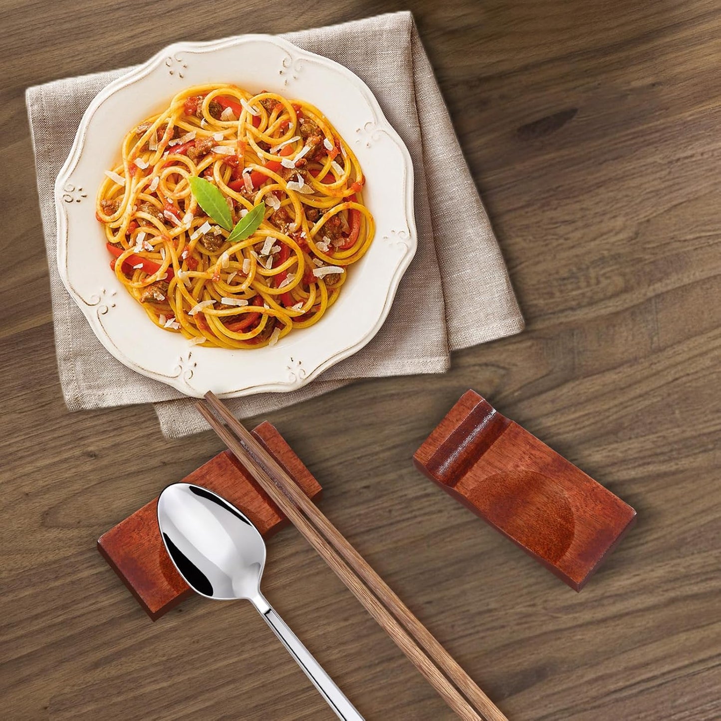 Wooden chopstick rest, 6 pieces chopstick rest, spoon fork and knife holder for dining table