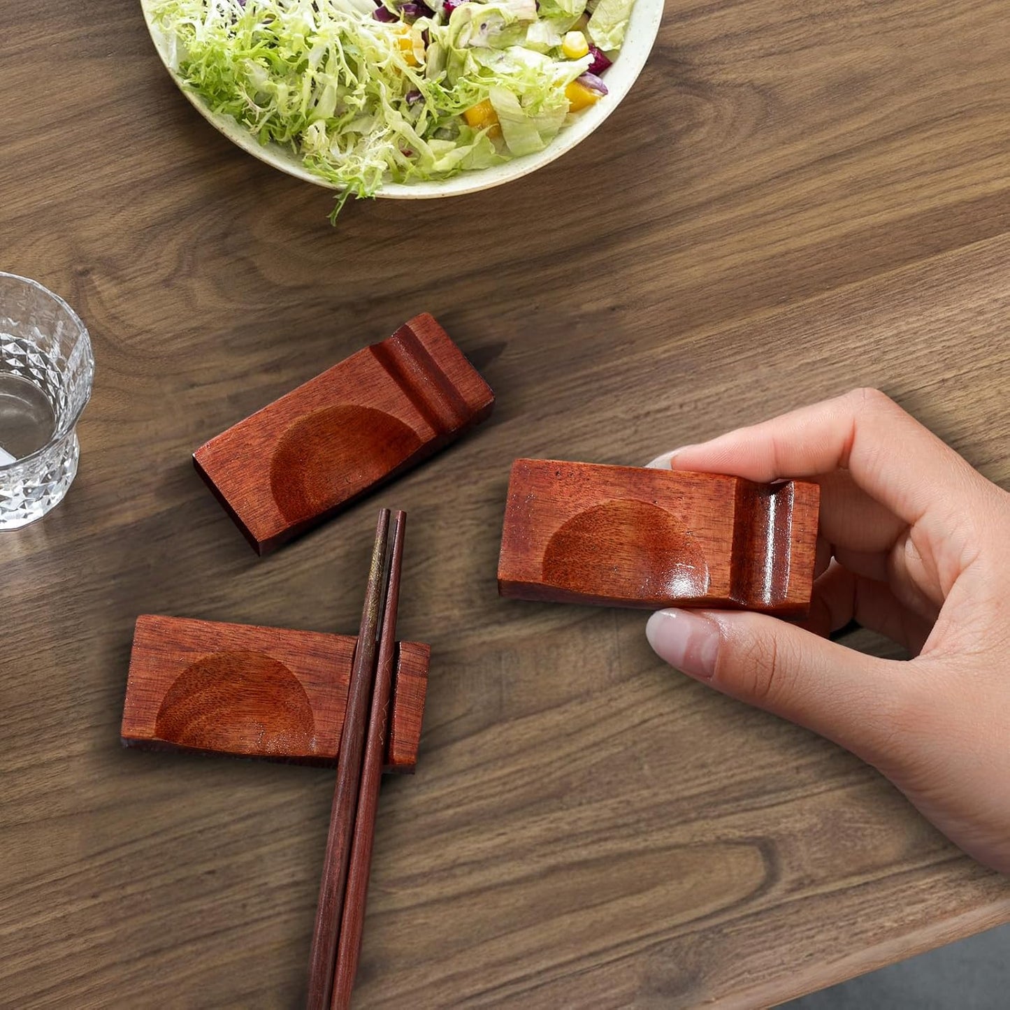 Wooden chopstick rest, 6 pieces chopstick rest, spoon fork and knife holder for dining table