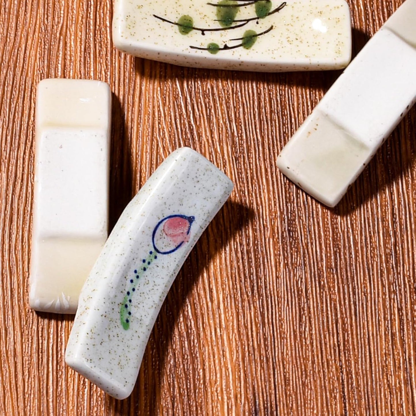 Set of 4 Japanese Ceramic Chopstick Rests – Vintage Glaze Hand-Painted Utensil Holders