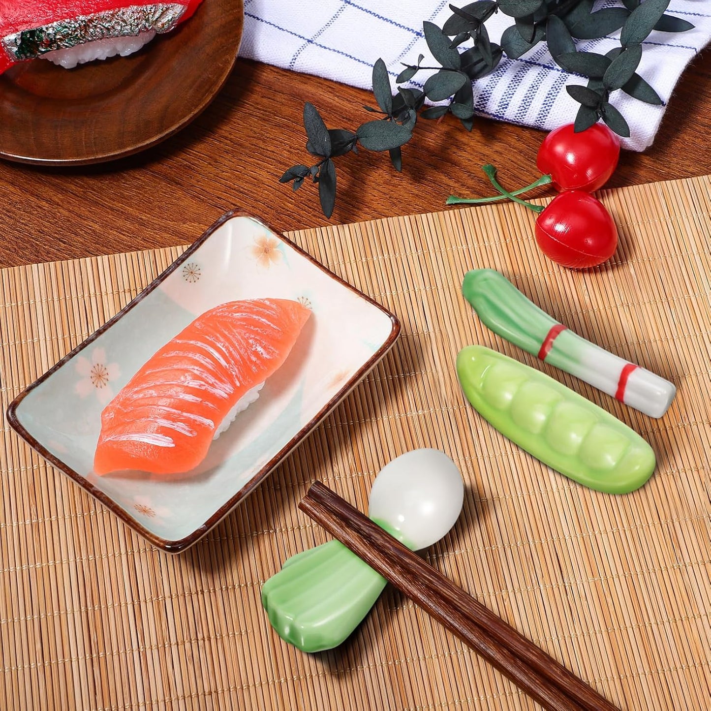 Japanese Style Ceramic Chopstick Rests – 7pcs Hand-Painted Vegetable Design Set, Cute Tableware Holders