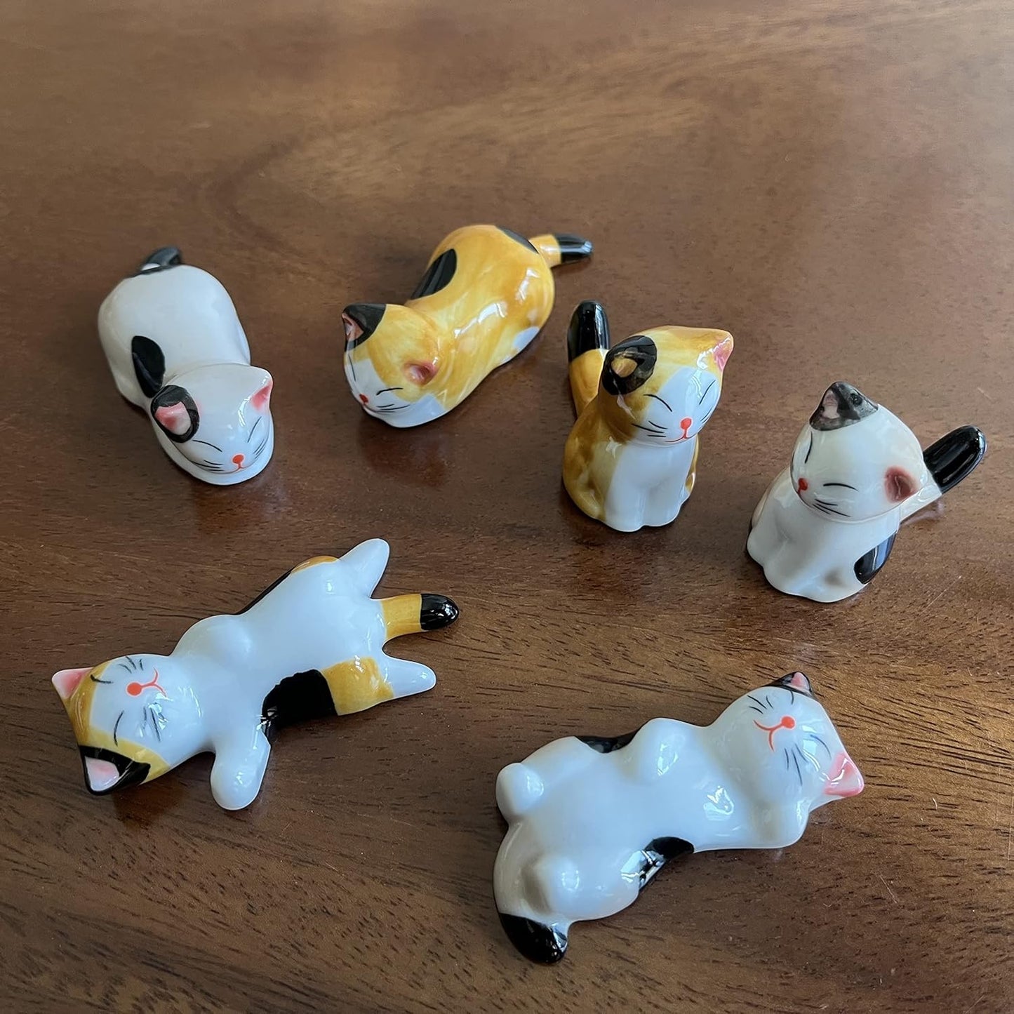 6PCS Ceramic Cat Chopstick Rests – Japanese Style Cute Cat Utensil Holders Tabletop Decor