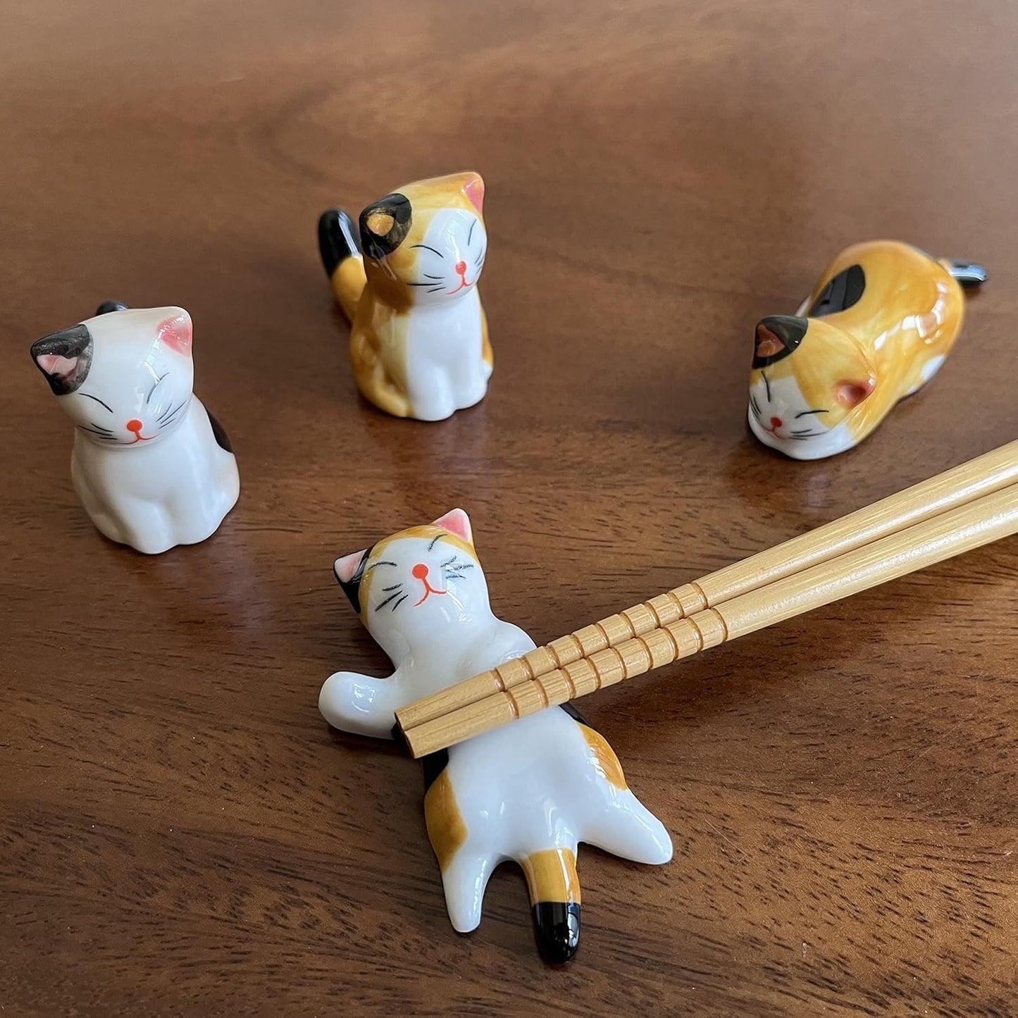 6PCS Ceramic Cat Chopstick Rests – Japanese Style Cute Cat Utensil Holders Tabletop Decor