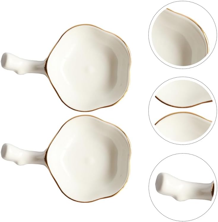 Handheld Petal-Shaped Ceramic Sauce Bowl – Elegant Flower Dish with Handle for Dipping & Appetizers