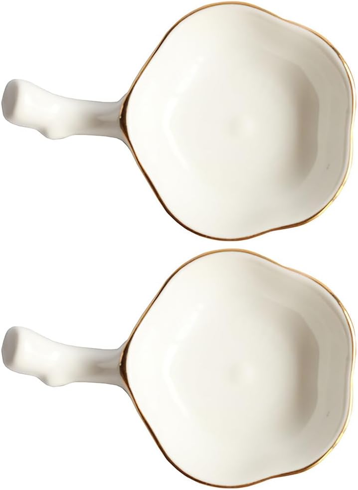 Handheld Petal-Shaped Ceramic Sauce Bowl – Elegant Flower Dish with Handle for Dipping & Appetizers