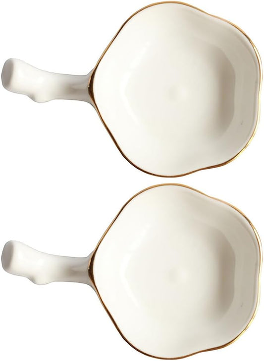 Handheld Petal-Shaped Ceramic Sauce Bowl – Elegant Flower Dish with Handle for Dipping & Appetizers