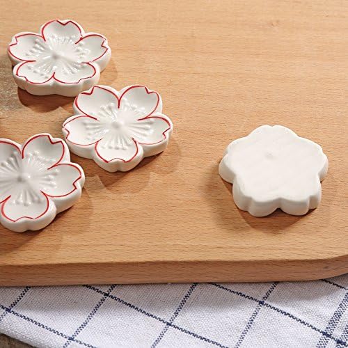 6-Piece Sakura Ceramic Chopstick Rests – Japanese Style Floral Utensil Holders for Dining Table