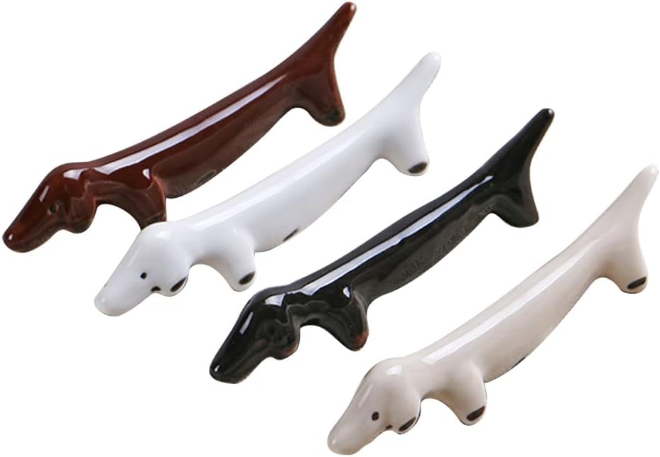 Handcrafted Japanese Ceramic Dachshund Chopstick Rest – Set of 4 Cute Dog Utensil Holders