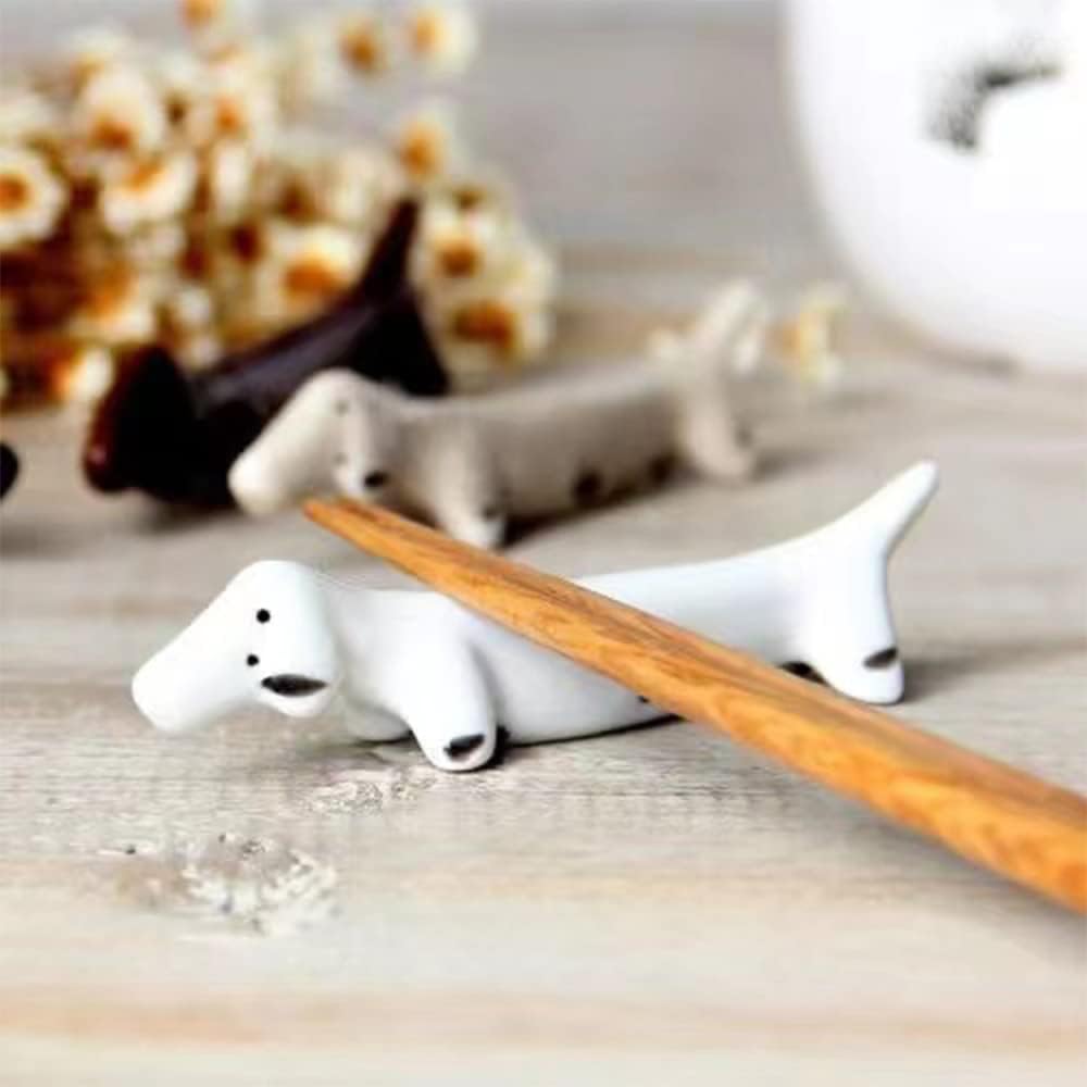 Handcrafted Japanese Ceramic Dachshund Chopstick Rest – Set of 4 Cute Dog Utensil Holders