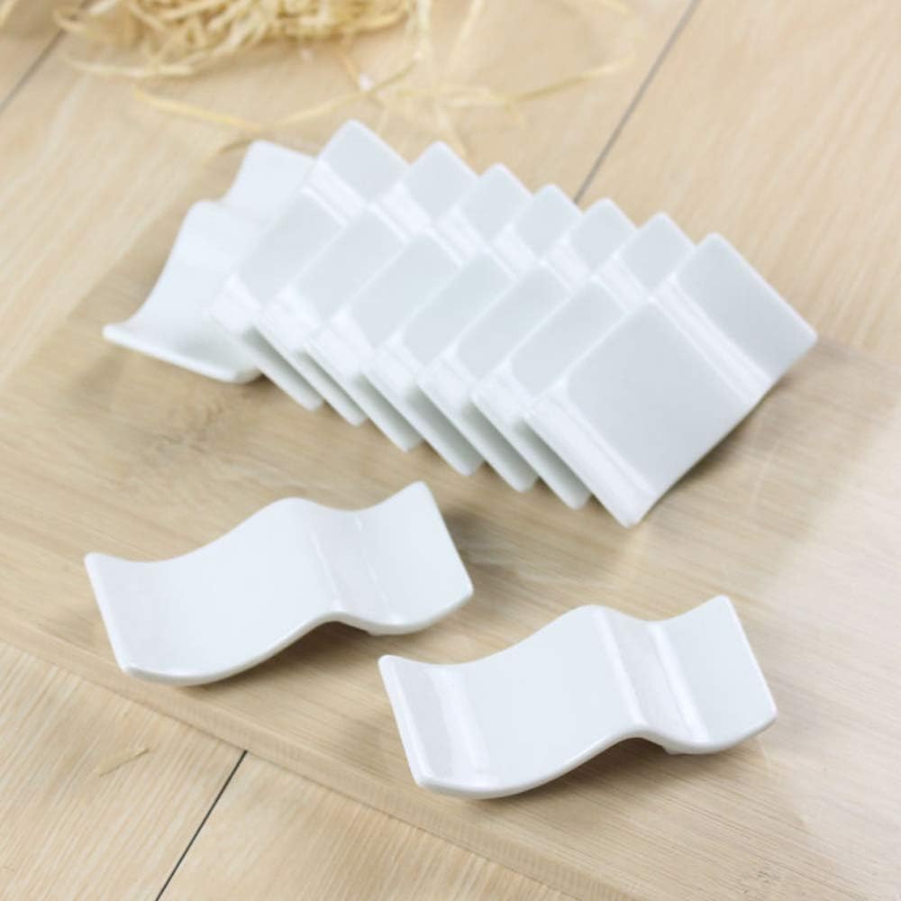 6PCS White Ceramic Chopstick and Spoon Rest – Wave-Shaped Porcelain Utensil Holder – Elegant Tableware for Home and Restaurant