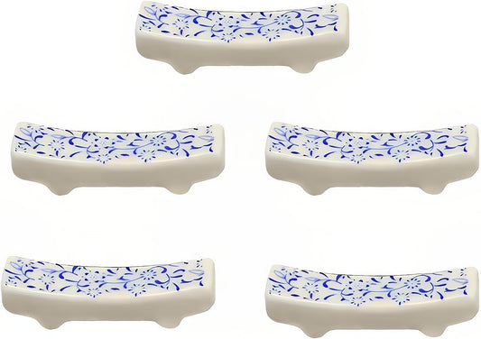 Blue and White Porcelain Chopstick Rests – Set of 5