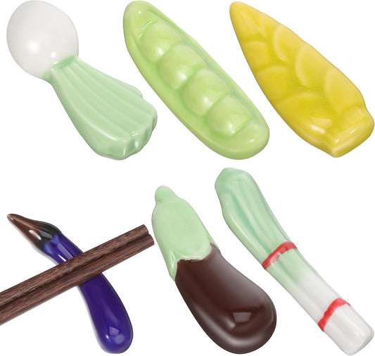 Japanese Style Ceramic Chopstick Rests – 7pcs Hand-Painted Vegetable Design Set, Cute Tableware Holders