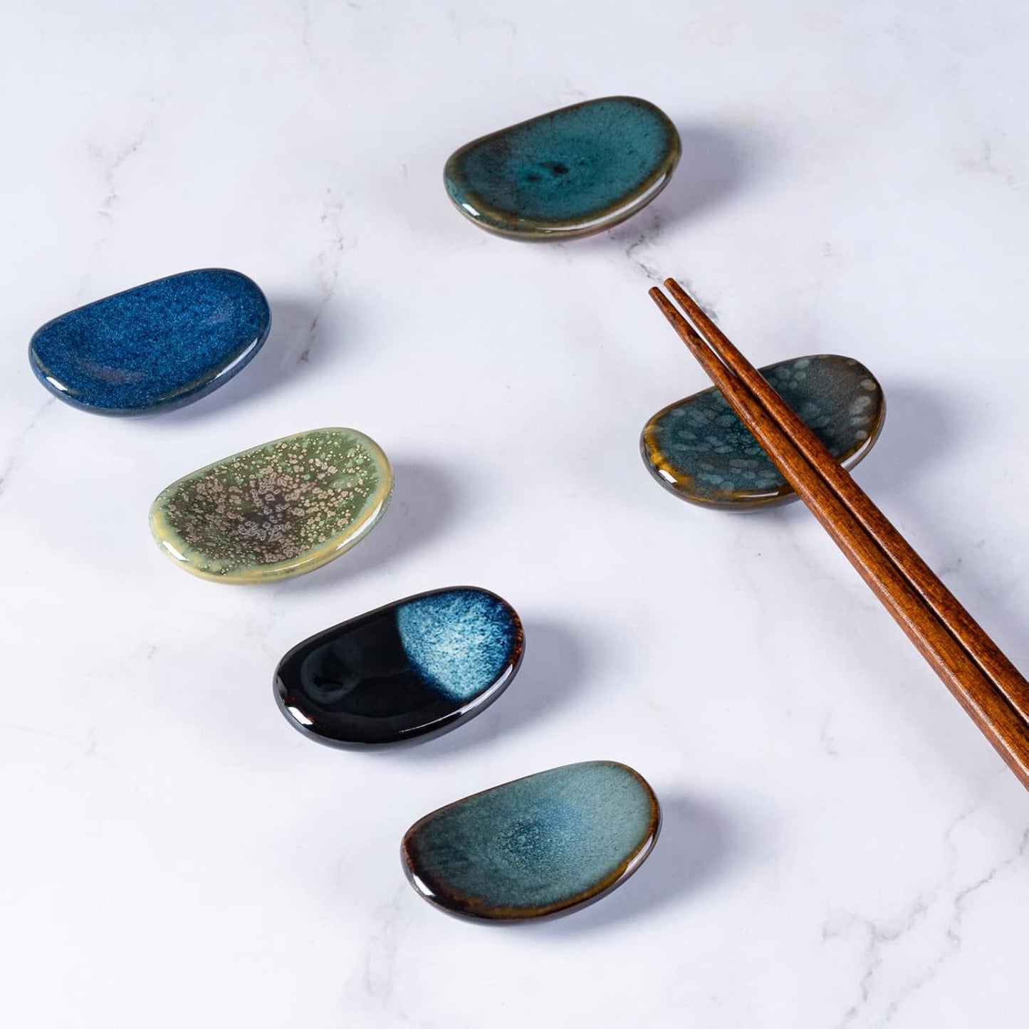 Japanese Glazed Ceramic Chopstick Rest Set – 6 Pieces