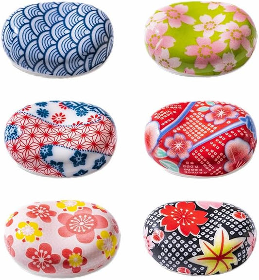 Japanese Style Ceramic Chopstick Rests – Set of 6 Traditional Patterned Holders
