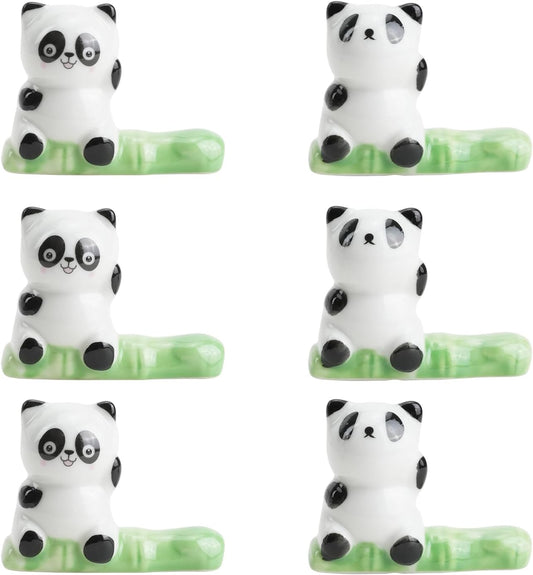 6-Piece Ceramic Panda Chopstick Rest Set – Cute Animal Tableware Holder with Smile & Daze Designs