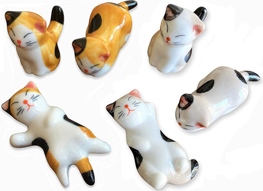 6PCS Ceramic Cat Chopstick Rests – Japanese Style Cute Cat Utensil Holders Tabletop Decor