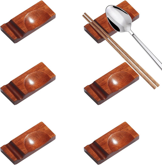 Wooden chopstick rest, 6 pieces chopstick rest, spoon fork and knife holder for dining table