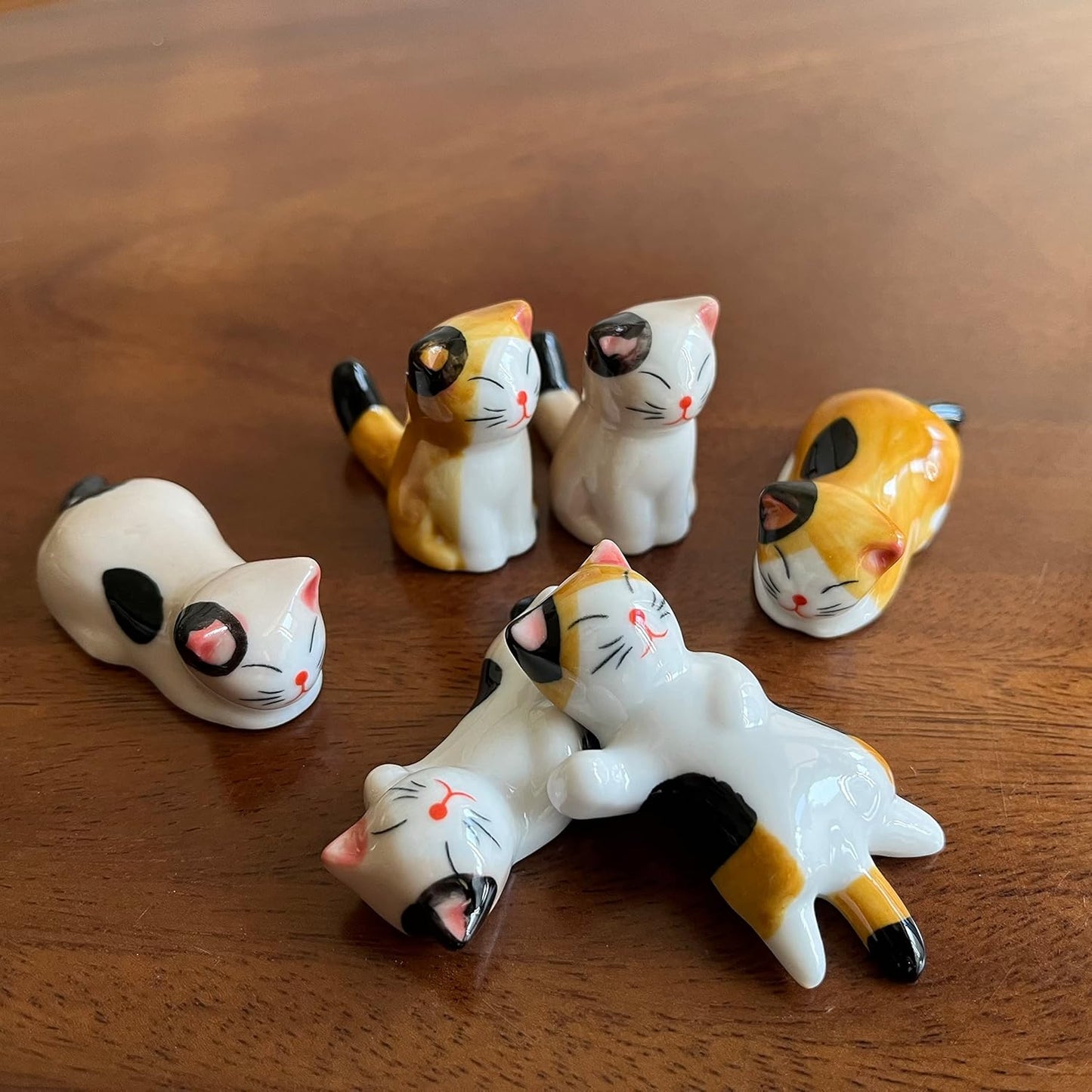 6PCS Ceramic Cat Chopstick Rests – Japanese Style Cute Cat Utensil Holders Tabletop Decor
