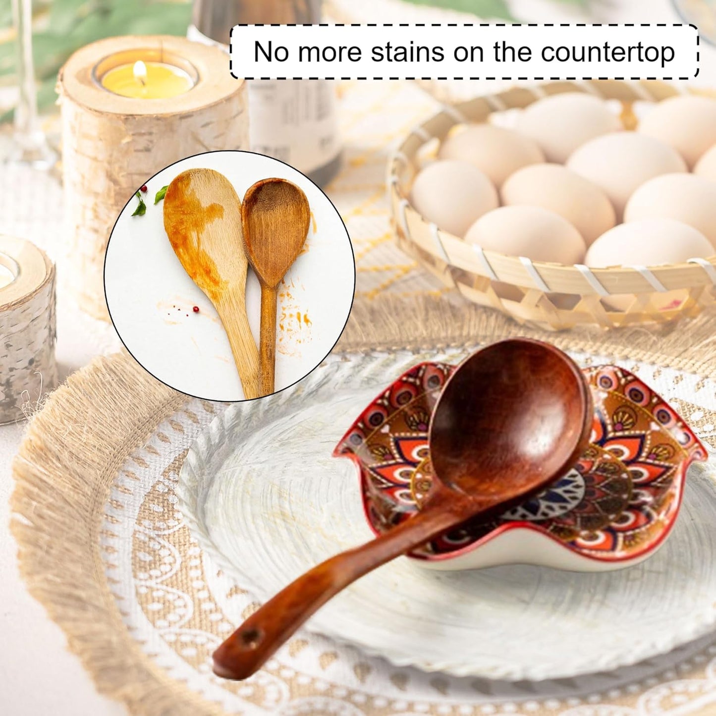 Mandala Ceramic Spoon Rest – 5.3" Decorative Boho-Style Wavy Plate for Kitchen Utensils